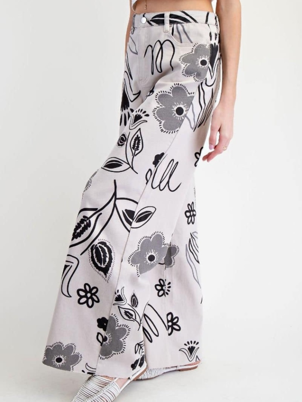 New Easel Women's Floral Printed High Rise Wide Leg Pants Denim Size Small - Picture 7 of 8